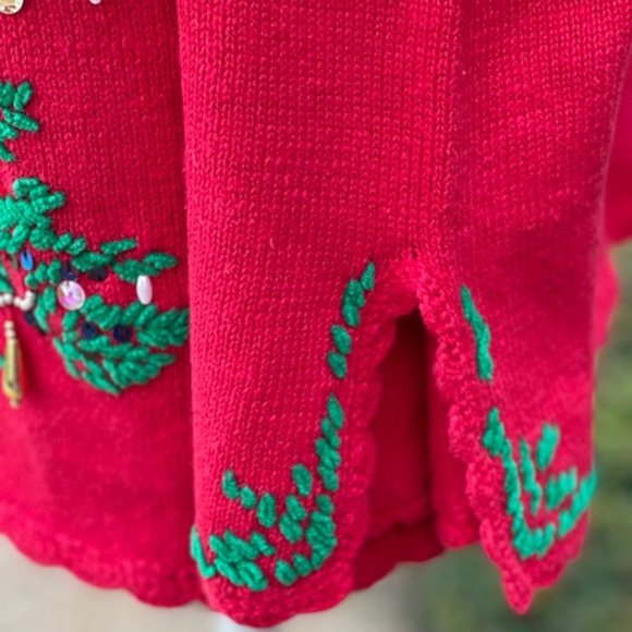 Victoria Jones Woman Christmas Beaded Sweater Small Red Cardigan Grandma Ugly - Picture 12 of 13